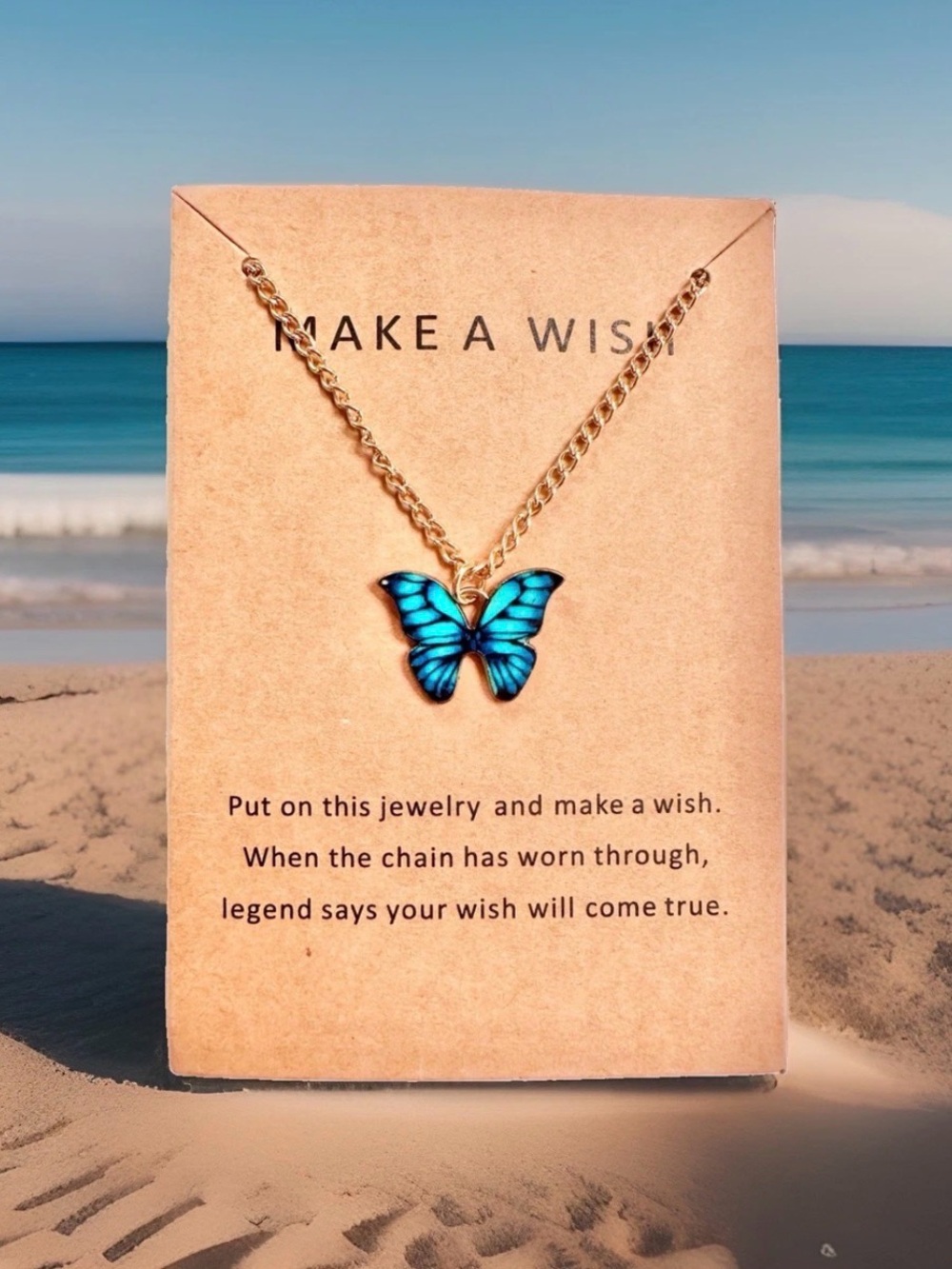 NWT Blue Butterfly Gold Chain Necklace Fashion Jewelry Y2K Dreamer Wishes Wings